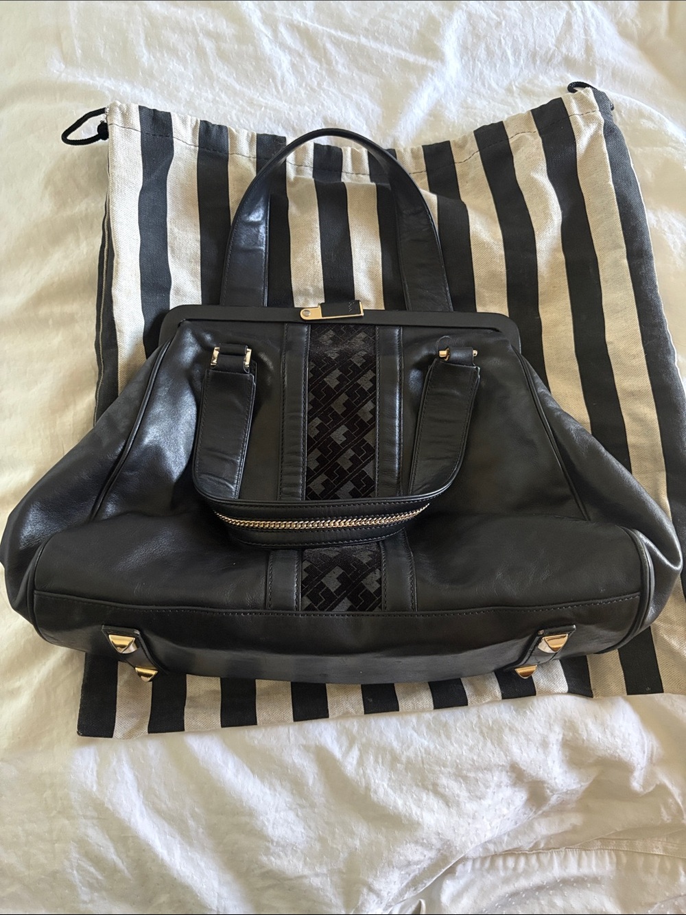 LAMB Black Leather Tote Bag with Tassel Accent - Picture 3 of 7